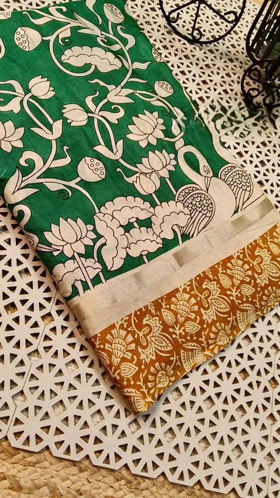 LIGHTWEIGHT-KALAMKARI-SILK-SAREE-WITH-SWAN-DESIGN-And-TWIN-PEACOCK-PALLU